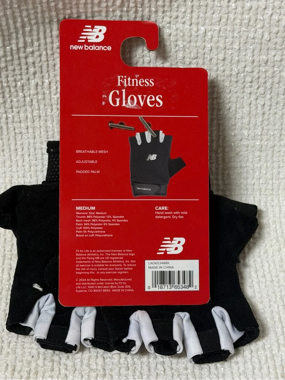 New Balance Black and White Fingerless Fitness Gloves Sz M